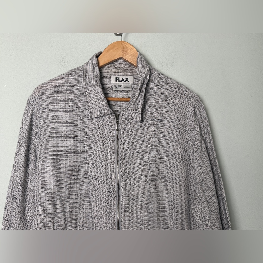 FLAX 100% Linen Tweed Lightweight Full Zip Front Jacket Gray Black & White Small - Picture 2 of 12